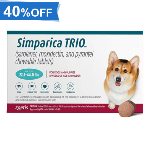 45% Off Simparica Trio For Dogs 22.1-44 Lbs (Teal) 12 Chews