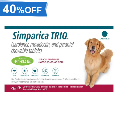 45% Off Simparica Trio For Dogs 44.1-88 Lbs (Green) 12 Chews