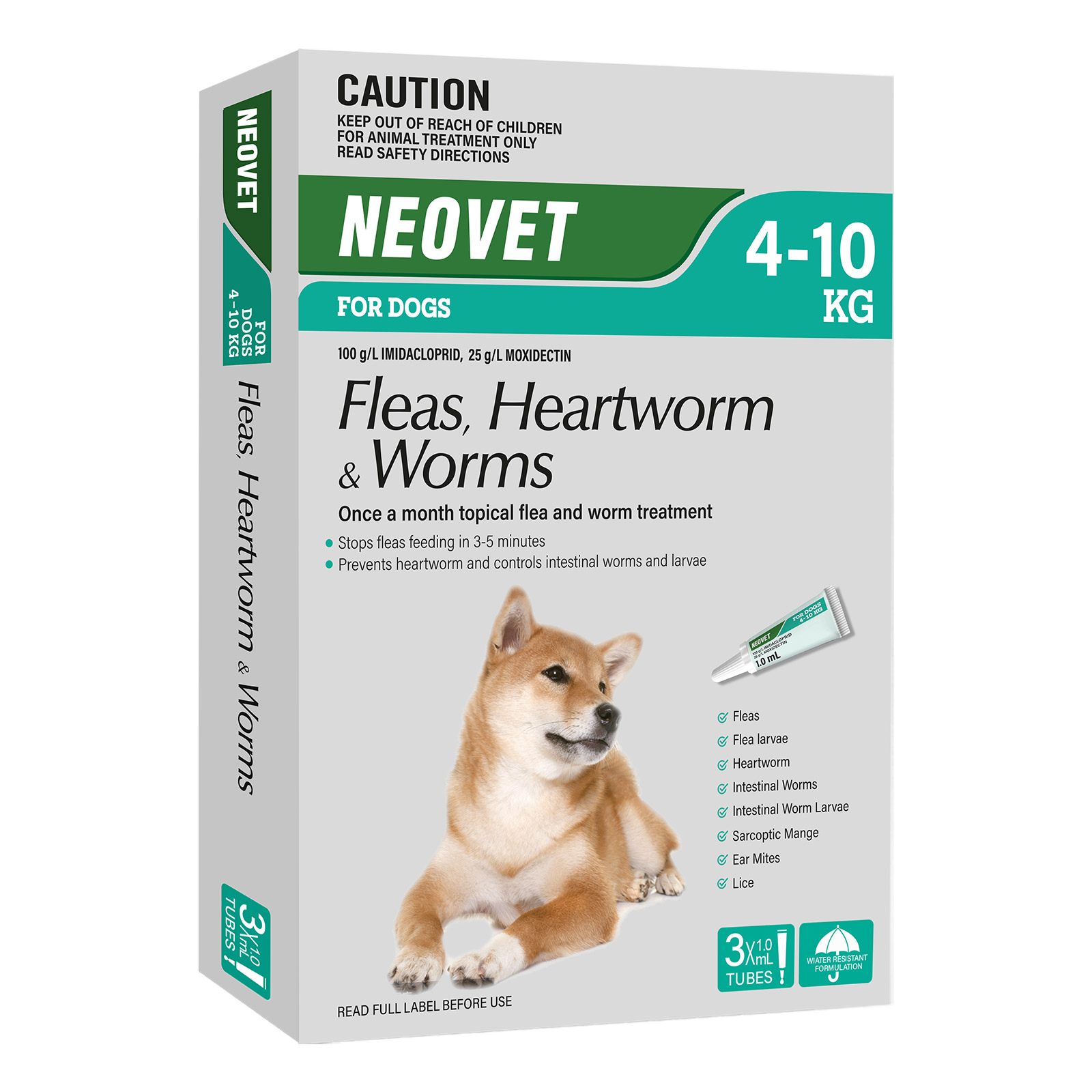 Neovet Spot-On For Medium Dogs 8.8 To 22lbs (Aqua) 3 Pipettes