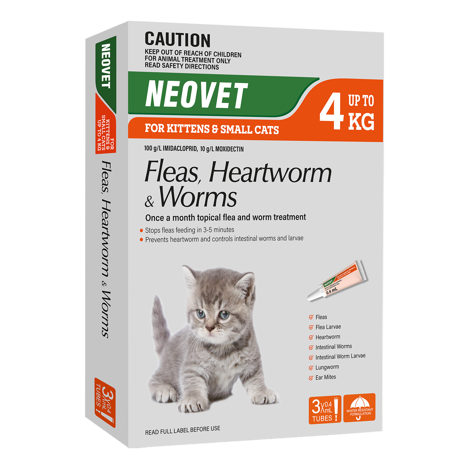 Neovet Spot-On For Kittens And Small Cats Upto 8.8lbs (Orange) 3 Pipettes